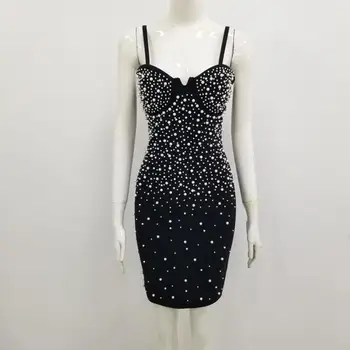 Kendte bandage kjole sexet sorte bandage dress høj kvalitet rayon spaghetti-stropper mini kvinde, er kjole sexy night party kjole