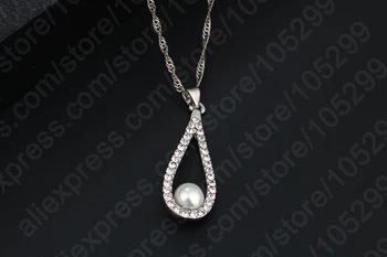 Nye Ankomst 925 Sterling Sølv Smykker Sæt Dråber Skinnende CZ Krystaller Perle Halskæder, Øreringe Til Kvinde Jubilæum
