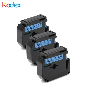 Kodex 3stk M tape 521 kompatibel Brother P-touch label tape 9mm M-K521 sort på blå for Brother P-Touch Label Maker