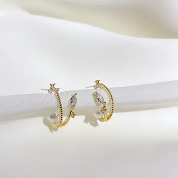 Koreanere Dongdaemun øreringe kvindelige niche design forstand kolde vind temperament-match zircon krystal perle øreringe øreringe