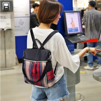 2019 koreanske version af den nye vandtætte Oxford klud rygsæk rejse vilde lærred plaid rygsæk med dobbelt anvendelse taske zy64