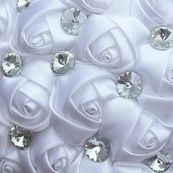 Hvid Satin Bryllup Buket Roser Perle Diamant Royal Blue Ribbon Kunstige Blomster de Mariage Buket ramos de ovia W323-2