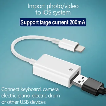 OTG USB-kamera adapter til lyn USB-kabel øretelefoner omformer Elektrisk klaver, som MIDI-Keyboard til iphone 7 8 ios 13 adapter