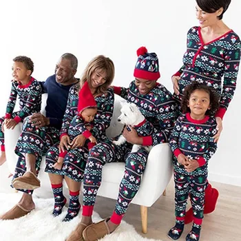 Jul Trykt Familie Pyjamas Sæt Jul Tøj Forældre-barn Passer Hjem Nattøj Kid Far Mor Matchende Udstyr Familie