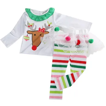Jul Kids Baby Piger Xmas Toppe Tutu Leggings Bukser Outfits Sæt Tøj pudcoco baby pige xmas casual skønhed tøj sæt