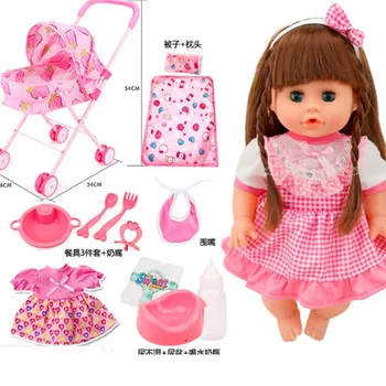 Pink Vogn legetøj med at tale pige reborn baby vinyl dukker, legetøj til børn gave 32cm baby Klapvogn Sammenklappelig Klapvogn, legetøj