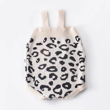 Nyfødte Baby Pige Romper Efteråret Leopard Strikkede Babytøj Bomuld Baby Cardigan Sweater Romper Buksedragt