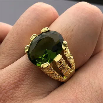 Ny Mode Mandlige Peridot Oval Finger Ring Luksus Stor Krystal Zircon Sten Ring 14KT Guld Løfte Engagement Ringe Til Mænd