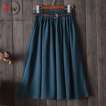 Kvinder Preppy Style Sommer Nederdel, Casual-En-linje Fast Med Bælte Mid-længde Mode Elegant Smarte Piger Midi-Nederdele Saias