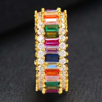 GODKI Regnbuens Farver Luksus Part Erklæring Stak Ringe Til Kvinder Bryllup Cubic Ziron CZ Bryllup Dubai Brude-Finger Ring 2021