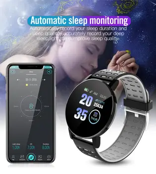 119 Plus Bluetooth SmartWatches Mænd Blodtryk Sport Tracker Smart Armbånd til IOS Android Vandtæt Runde Armbånd