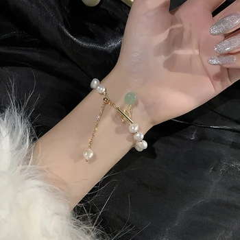 Nye Classic Fashion Naturlige Sten Armbånd Efterligning Perle Vedhæng Udsøgt Krystal Heldig Armbånd Jubilæum Smykker