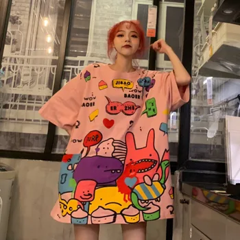 2020 Hip Hop Kvinder T-shirt koreansk Mode Sommeren Kvinde T-shirts, Korte Ærmer O-hals Graffiti Udskrivning Harajuku Magliette Donna