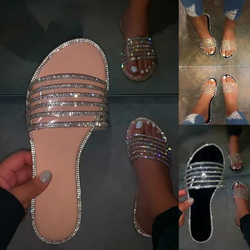 Glitter Tøfler Kvinder Sommer Sandaler 2020 Mode Bling Kvindelige Candy Farve, Klip-Klappere Strand Diamond Flade Sko Udendørs Sandaler