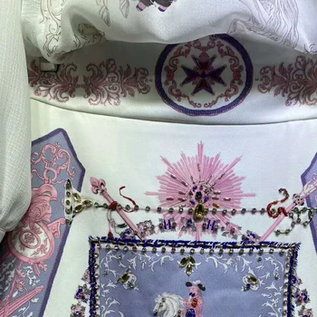 SEQINYY Vintage Sæt 2020 Sommer Forår Nye Mode Design snøre Chiffon Hvid Skjorte + Crystal Mini Nederdel Lys Lilla Print