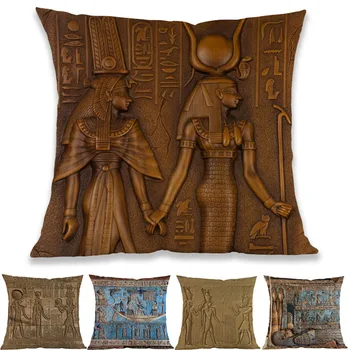 Det gamle Egypten Vægmalerier portræt Hieroglyffer Farao Var-scepter-Mønstret pudebetræk Hjem Galleri Sofa Dekoration pudebetræk
