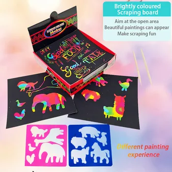 Magic Farve Rainbow Bunden Kunst Papir-Kort Sæt med Graffiti Stencil til Tegning Stick DIY Kunst Maleri Legetøj for Børn