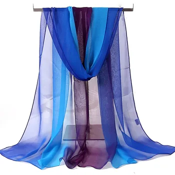 Hot Fashion Gradient Farve Solid Tørklæde Kvinder Foulard Chiffon Georgette Lang Sommer Sjal Tørklæde Elegante Hijab 50*160 cm M292