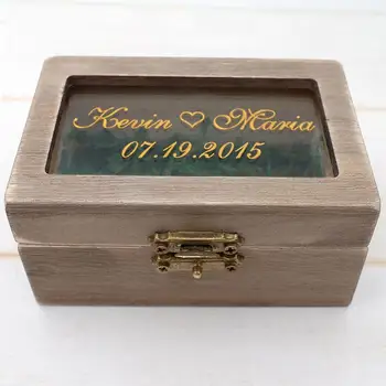 Personlig Vielsesring Bærer Boks,Bryllup Ring Box,Rustik Vintage Wedding Ring Indehaveren Pude,Tilpasset Træ-Boks,Bryllup Indretning