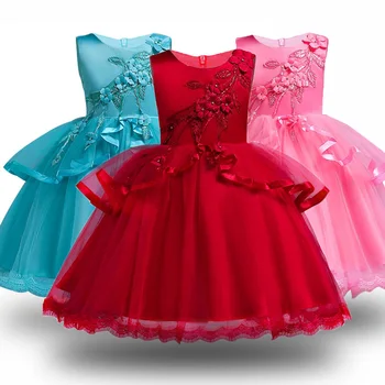 Børn Piger dress Teenager Part Vestidos Blomst Piger kjoler til nytår tøj Baby Piger Ærmeløs Princess Wedding Dress