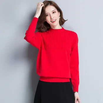Halvdelen Rullekrave Solid Strikkede Pullovers Kvinder Casual Elastisk koreansk Stil Strik Toppe Kvindelige Plus Szie 4XL Foråret Trøjer