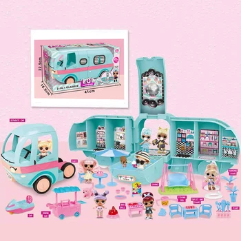 L. O. L. Dukker Overraskelse Glamper 2-i-1 Toy bus aftagelig dukke lol hus anime tal model pige fødselsdag gave