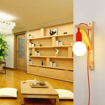 Væglamper Med Kabel-Simple Træ-Kreative Hængende I Massivt Træ Til Trapper Midtergangen Lys Stue Sconce Lampe Inventar