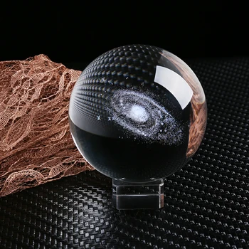 Crystal Ball Dekoration galaktiske System 3D Laser Indgraveret Quartz Krystal Kugle Krystaller Håndværk Bilen Hjem Bryllup Dekoration Blinds