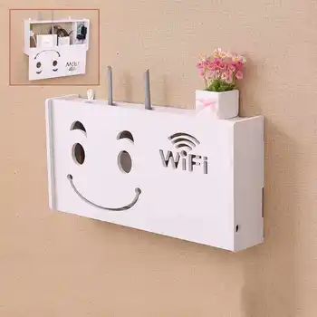 Wireless Wifi Router Opbevaringsboks Træ-Plast Hylde Vægtæpper Beslag Kabel Opbevaring Home Decor-Smiley