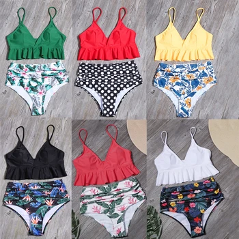 Sommeren kvinders badetøj til kvinder pjusket trykt stranden delt badetøj til kvinder