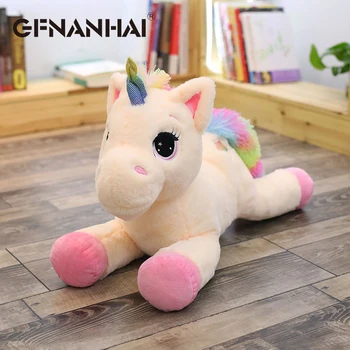 1 stk 40-80cm tegnefilm liggende unicorn plys pude farverige hale legetøj udstoppede dyr, kawaii hest plys legetøj til børn fødselsdagsgave