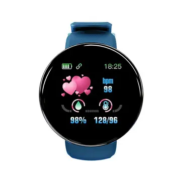 D18 Bluetooth Smart Ur Mænd Blodtryk Runde Smartwatch Kvinder Sport Tracker for Android, Ios Silica Gel Elektronisk på Håndled