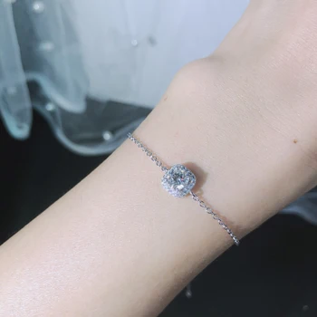 PERLE ' S BALLET 925 Sterling Sølv 5mm Rund Moissanite Diamant Justerbar Armbånd til Kvinder Bryllup Bruden Brudepige Smykker