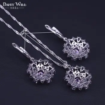 Lilla Cubic zircon, øreringe og ring, halskæde sølv sæt farve kostume smykker sæt for kvindelige Julegave
