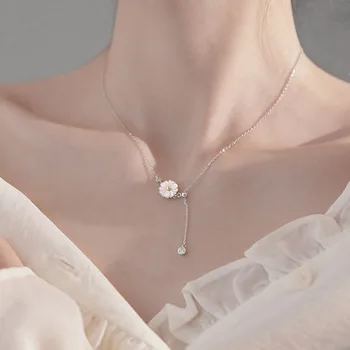 Foxanry 925 Sterling Sølv Kæde halskæder for Kvinder Nye Mode Søde Marguerit Vedhæng Kravebenet Kæde Brudens Smykker Gave