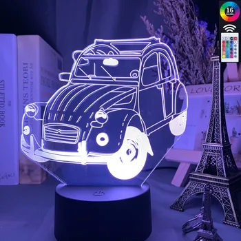 Vintage Bil 2cv 3d-Illusion Led Nat Lys Til Hjemmet Udsmykning Barnets Soveværelse Voksen Kontor Indretning Lys Cool Klassisk Bil 3d-Lampe