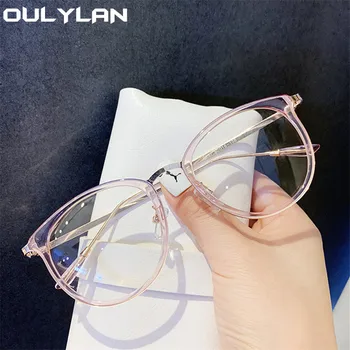 Oulylan Vintage Runde Briller Ramme Kvinder Gennemsigtig Anti Blå Lys Brillestel Mænd Mode Metal Computer Falske Briller