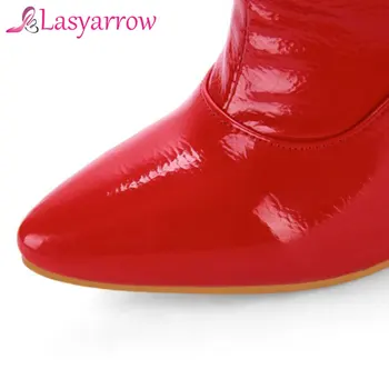 Lasyarrow Kvinders lårlange Stilet Støvler Sexet Over Knæet Støvler Sexede Kvinder Støvler Rød Sort Patent Læder Lange Støvler RM112