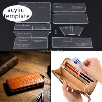 DIY læder håndværk lang foldet wallet-kortholderen acylic mønster stencil skabelon