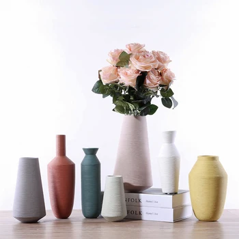 Mat Ribbet Keramik Flower Vase Dekorative Blomstret Porcelæn Vase bordplade Centerpieces til Indretning Stue og Kontor