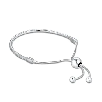 925 Sterling Sølv Øjeblikke Slange Kæde Glidende Armbånd, Mode, DIY Smykker Gave armbånd & Armbånd til Kvinder
