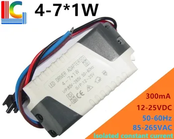 Ping 4W 5W 6W 7W LED-Driver-Adapter, 12V-25V 300mA Strømforsyning 85-265V AC-DC Belysning Transformator LED Downlight 4-7*1W