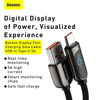 Baseus USB Type C Kabel-5A Hurtig Opladning Til Huawei Xiaomi Samsung LED-Display USB-C Telefon Oplader Kabel USB-C Data Ledning Ledning