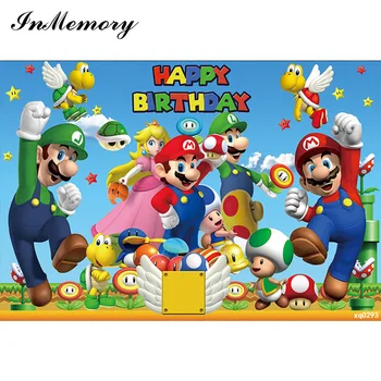 InMemory Video Spil Super Mario Baggrund Barns Birthday Party Foto Baggrund Fotografering Studio Prop Vinyl Banner Photocall