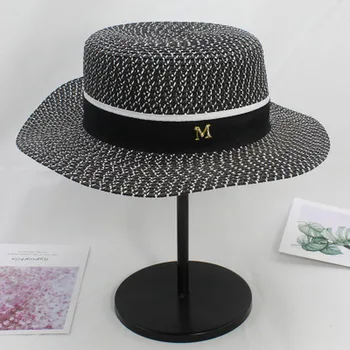 Solhatte flad top wide brim ensfarvet bånd band kvinder hatte forår sommer sort hvid sommer forår stranden udendørs kvinder hatte