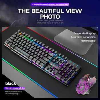T3 Trådløse Genopladelige Farverige Lys Gaming Tastatur, Mus Sæt til Bærbare computere
