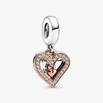 2020 Ny Real- 925 Sterling Sølv Mousserende Freehand Hjertet Dingle Charme Passer til Pandora Armbånd, Vedhæng med Perle DIY Smykker