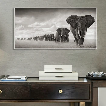 ZYGALLOP Vilde Dyr Lærred Maleri Sorte Afrika Elefanter Queue Plakat Og Print Skandinaviske Væg Kunst For Living Room Decor