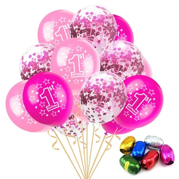 Taoup Pink 15pcs 12 tommer Glad 1st Fødselsdag Balloner, Konfetti Ballons Dekoration Fødselsdag ' s Ballon Første Født Dekorative Bånd