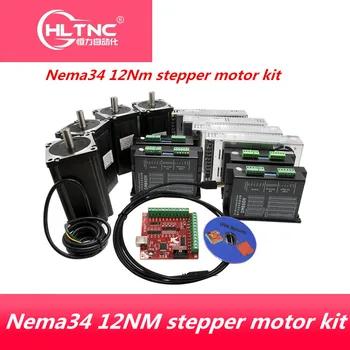 3-Akset CNC-kit Nema 34 1600Oz-i/6A 86HS6204 12Nm Stepper Motor & 6A/110VDC Mikroskridt motor driver til CNC fræser